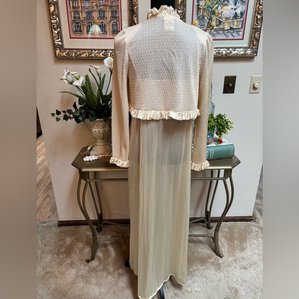 Vintage Gilligan & O'Malley Cream Maxi Lace Slip Dress & Crop Top Set Sz S - Picture 7 of 15